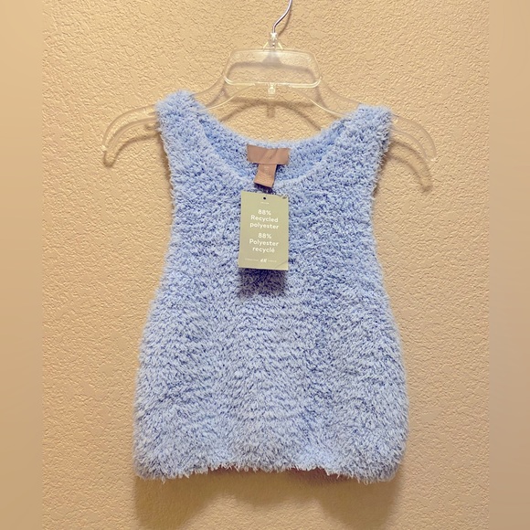 🆕 H&M🩵Icy Baby Blue Fuzzy Teddy High Neck Sherpa Cropped Halter Tank Top Large - Picture 6 of 11